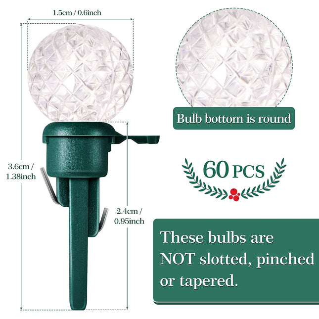 Christmas Replacement Mini Light Bulbs G14 LED String Light Bulbs 0.06 Watt Globe Glass Bulbs with Plastic Base for Outdoor Indoor Christmas Tree String Light (White Color,60 Pieces)