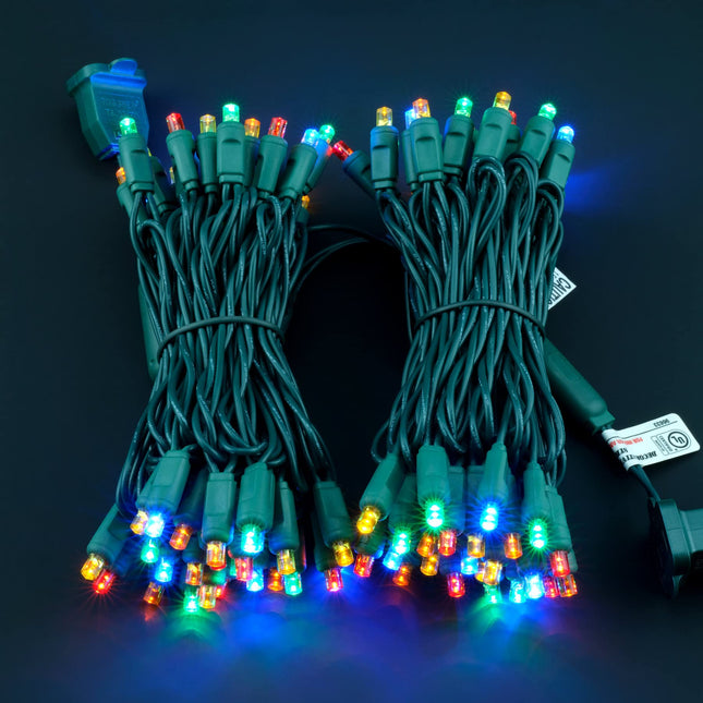 YULETIME Multicolor 5MM LED Christmas Lights, 33 ft 100 Count 4" Spacing One-Piece High Waterproof Wide Angle UL String Light (Multicolor - Green Wire)