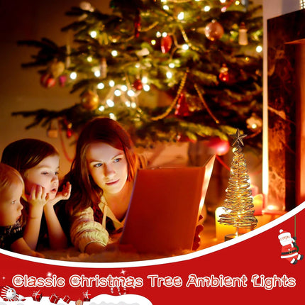 Christmas Tree Lamp, Spiral Christmas Tree with Glittering Star, AA Battery Operated Gold Christmas Tree Light with Metal Stand for Christmas Table Decoration（Batteries not Included）
