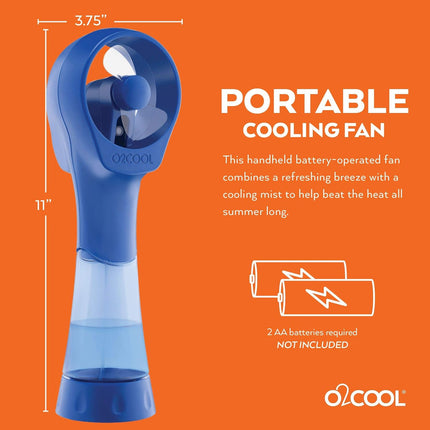 O2Cool 2 Pack Elite Battery Powered Handheld Water Misting Fans Blue