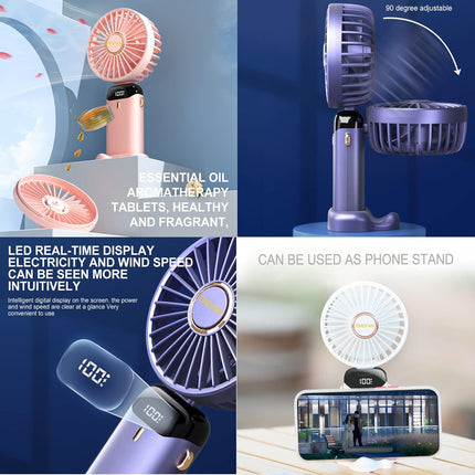 Mini Handheld Fan, Portable Personal Fan Hanging Neck Fan 90° Adjustable Usb Rechargeable 3000Mah Small Desk Fan 5 Speed For Home
