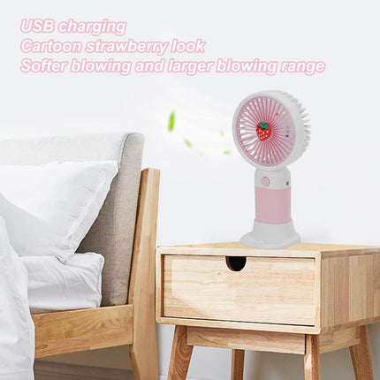 Mini Handheld Fan, Usb Rechargeable Cartoon Strawberry Look Portable Fan With Removable Base For Home Office Outdoor