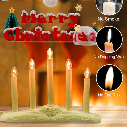 SUNSGNE 5 Light Christmas Electric Window Candles, Electric Christmas Candles with 6 C7 Clear Bulbs (1 Spare), Electric Candle Lamps with 3ft Wire, E12 Candelabra Base, Pack of 1