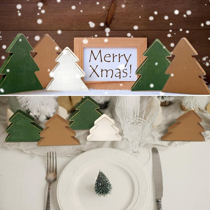 5 Pcs Christmas Table Decorations Christmas Tree Wooden Farmhouse Table Centerpiece Rustic Xmas Tree Wooden standing Table Decors Farmhouse Holiday Wood Christmas Tree Signs for Tiered Tray