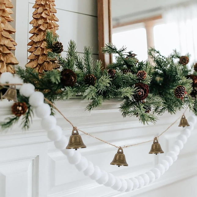 Christmas Decorations -Bells Christmas Garland-Rustic Bells Garland Banner for Christmas Tree Mantle Fireplace and Wall Decor
