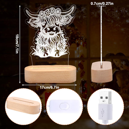 Dreyoo Highland Cow Night LED Light Acrylic Cute Highland Cow Nursery Night Lamp Christmas Bedside Lamp Highland Cow Decor Funny Animal Highland Cow s for Girls Boys Teens Farmers Cow Lovers