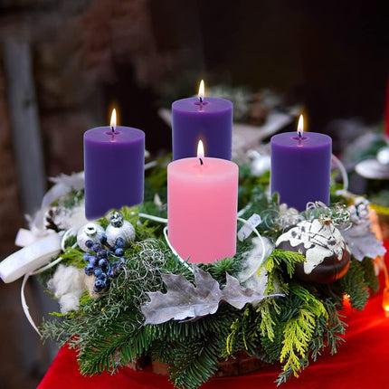 2×3 Inch Advent Pillar Candles, 3 Purple and 1 Pink Seasonal Celebration Candles for Advent Wreath and Christmas Decorations, Long-Lasting Slow-Burning Dripless Candle