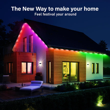 Permanent Outdoor Lights 50.5ft, RGB Smart Eaves Lights with 30 LED Lights, IP65 Waterproof Lighting House Lights Outdoor for Halloween, Christmas, Work with Alexa, Black