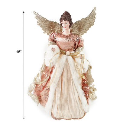 iPEGTOP 16 inches Angel Christmas Tree Topper with Glitter Gold Wings in Nude Pink Dress, Unlit Christmas Treetop Flying Angel Winged Diva Fairy Goddess Figurine Ornaments