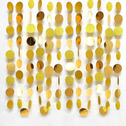 Decor365 Gold Circle dots Garland Golden Party Decorations Glitter Polka Dots Streamers Hanging Backdrop Bunting String Wedding Birthday Baby Shower Graduation Year Christmas Sweet 16 Bday Decor