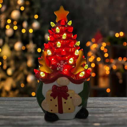 Deer Ceramic Christmas Tree Gnomes, Christmas Women s, Funny Kids Men , LED Lighted Christmas Tree Decorations Indoor for Home Room Table Top, Reindeer Decor Figurine Collectione (Red Green)