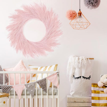 Hananona Artificial Pampas Wreath, 26" Pink Faux Pampas Decor for Boho Style Weding, Spring Wreath Valentine's Day Home Decor (Pink)