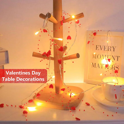 Christmas Valentines Day Heart Lights, 14Ft 40 LED Valentine Christmas Garland with Lights with Timer, Heart Bead Lights Battery Powered Valentines Day Decoration Lights for Home Bedroom Xmas Decor