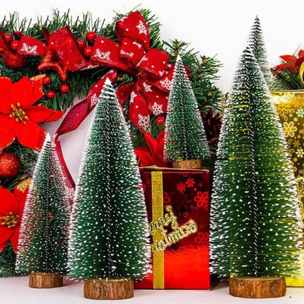 6 Pcs Small Christmas Trees Bottle Brush Christmas Trees Christmas Decorations, Small Christmas Pine Tree with Wooden Base for Christmas Table Decorations (6 Size)