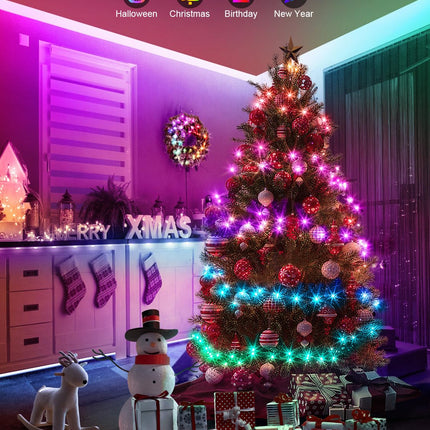 Christmas Lights 65.6ft, Smart String Lights DIY, 200LED RGB+IC Christmas Lights Outdoor, IP65 Waterproof, With APP and Remote Control, For Christmas, Birthday, Party, Wedding, Room Decorations