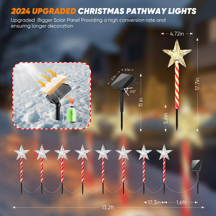Solar Christmas Lights Outdoor Decorations: 8 Pack Star Christmas Pathway Lights Waterproof, 8 Modes Christmas Stake Lights for Outside Walkway, Xmas, Holiday Decor Christmas -Warm Glow