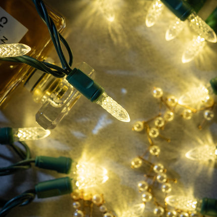 YULETIME Warm White One-Piece Faceted LED Christmas Lights, Total 48 Feet 140 Count 2 Strands 24ft 70ct Waterproof String Light (Warm White)