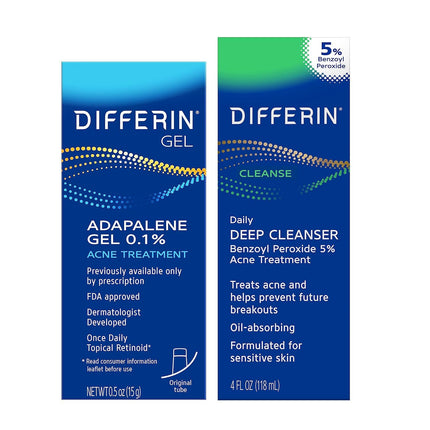 Differin Acne Kit Adapalene Gel 0.1% + 5% Benzoyl Peroxide Cleanser