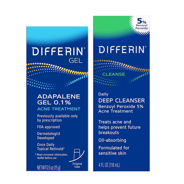 Differin Acne Kit Adapalene Gel 0.1% + 5% Benzoyl Peroxide Cleanser