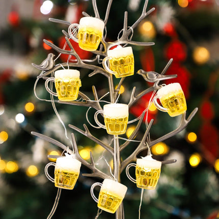 Christmas Home Party Decoration Lights, USB & Battery Operated Indoor Led String Lights with Remote Timer, 15 Beer Mug LEDs, Holiday Lights String for Christmas Tree Decor, Thanksgiving