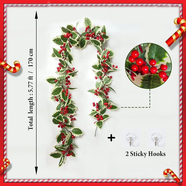 Red Berry Garland Christmas Decoration 5.77ft Artificial Garland Indoor Outdoor for Home Garden Door Fireplace Flexible Decor Table Farmhouse Front Tree Decor Winter Holiday Year Decor…