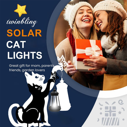 Solar Lights Outdoor Garden Decor - Black Cat Figurine Light Stake with Butterfly Decorative Metal Housewarming Ornament for Yard Pathway Lawn Patio – Unique Ideas for Christmas