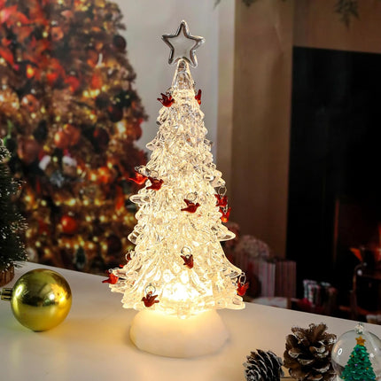 Acrylic Christmas Cardinal Birds Tree Table Decor - Christmas Tree with LED Lighting Ornament Timer, Warm Holiday Party Mantel Decorations s for Family&Cardinal Lovers (White) 12"