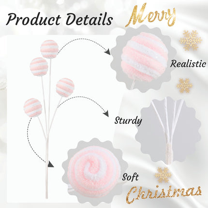 Pastel Candy Christmas Picks Decoration, 5pcs 15” Glittery Macaroon Woolen Cake Pop Picks for Christmas Party Xmas Tree Decoration Pastel Ball Sticks Vase Filler Indoor Home Decor