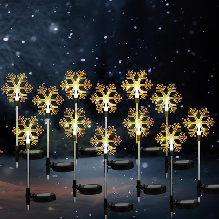 VIHOSE 12 Pcs Solar Christmas Snowflake Pathway Lights LED Landscape Lights Decorative Stake Figurine Lights Waterproof Warm White Christmas Solar Stake Lights for Xmas Outdoor Patio Garden Yard Decor