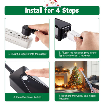 Wireless Remote Control Outlet, Wireless Switch Magic Lights Wand for Christmas Tree Lights and Decoration Lights, Remote Switch Kit with Music, Ideas for Kids Friends Family, Silver