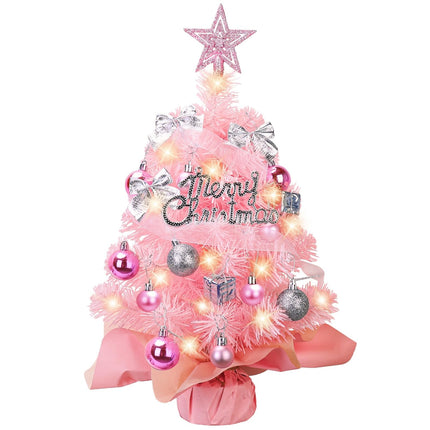 Pink Small Christmas Tree - 2 FT Mini Christmas Tree with LED Lights Tree Topper Pink Small Ornaments - Table Top Little Artificial Christmas Tree 24" Tiny Xmas Tree Christmas Decorations Indoor