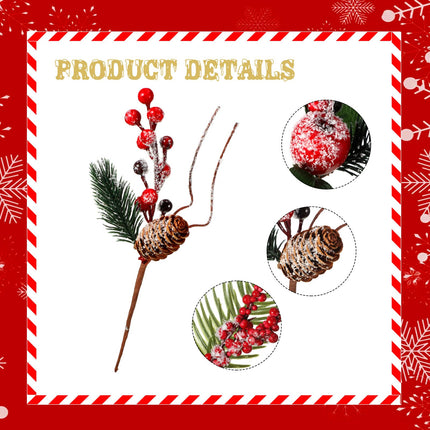 WILLBOND Artificial Christmas Tree Picks Red Berry Pine Picks Spray Berry Branches Holly Pine Flower Pick Berry Pinecones for Christmas Crafts Party Festive Home Decor(Stylish Style, 24 Pcs)