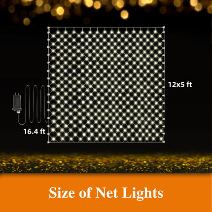 360 LED Net Lights 12FT x 5 FT Connectable Waterproof String Lights with 8 Modes Outdoor Indoor Christmas Decorations Xmas Party Yard Garden Decor Warm White