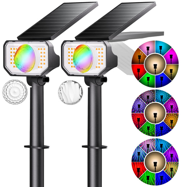 Quntis Christmas Solar Spot Lights Outdoor, Super Bright RGB/W 25 Modes Color Changing Solar Spot Lights, Waterproof Solar Powered Landscape Spotlights for Christmas Decoration - 2 Pack