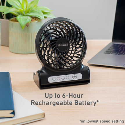 Holmes 4 Personal Fan, Rechargeable Battery, 3 Speed Settings, Lightweight, Compact And Portable, Adjutstable Head, Home