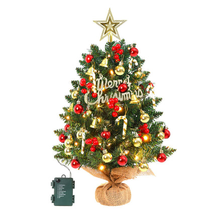 SVNVIOZ Mini Artificial Christmas Tree with Lights and Ornaments, 20"/50cm Mini Xmas Tree Small Tabletop Christmas Tree for Holiday Home Office Decoration (Red & Gold)