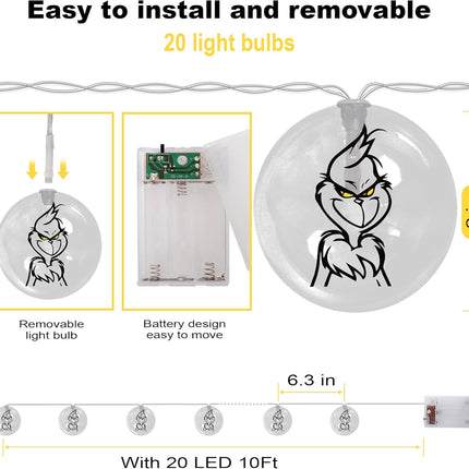 Christmas LED Lights Decoration, Transparent String Ball Lights for Xmas Tree Home Outdoor Decor (10 Ft, 20 LED, Style 5)