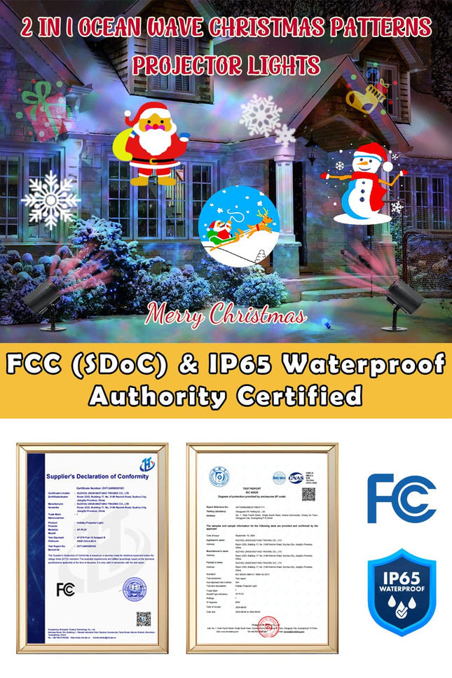 Christmas Projector Lights Outdoor, 2-in-1 Snowflake Projector Lights Outdoor, 16 Slides Brighter Projector Light Show for Xmas, Waterproof Outdoor Holiday Decorations Party Light Projector for House