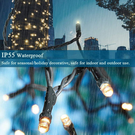 Decute 300LED Christmas String Lights Outdoor Waterproof 105FT UL with End-to-End Plug 8 Modes, Warm White Indoor Starry Fairy Lights for Christmas Tree Patio Garden Wedding Party Decor
