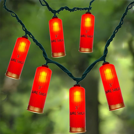 8.5Ft LED Red Shotgun Hell Light,Novelty Christmas Light Set with 10 PACK Red 3D Bullet Shaped Lights,Red Fairy Lights for Garden Christmas Casing Wreath Mexican Parties Decor