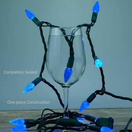 YULETIME Blue C6 Strawberry LED Christmas Lights, 33 ft 100 Count 4" Spacing One-Piece High Waterproof UL String Light (Blue)