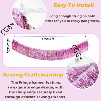 2 Pack Glitter Pink Foil Fringe Garland-4 Layers Thick Shiny Metallic Tinsel Streamers, Hanging Fringe Banner for Wedding Christmas Decoration Home Hanging Parade Floats