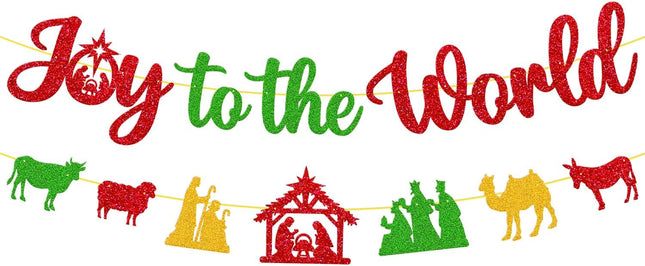 Merry Christmas Decoration Joy to The World Sign Banner Felize Navidad Garland Decor Let Jesus Light Your Way Backdrop Nativity God Bible Theme Xmas Party Event Anniversary Gala Celebration Supplies