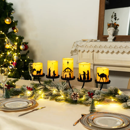 Homemory Flameless Christmas Nativity Scene Candles, Battery Operated LED Pillar Religion Candles, Nativity Sets Indoor Outdoor Decorations for Xmas Holiday Home Decor, with Remote and Timer, Set of 5