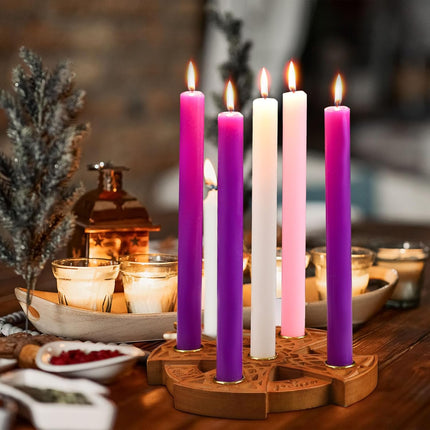 Nitial Advent Candle Holder for Christian Wood Nativity Ring Candle Holder with Metal Celtic Knot for Xmas Candles Centerpiece Decorations Religious