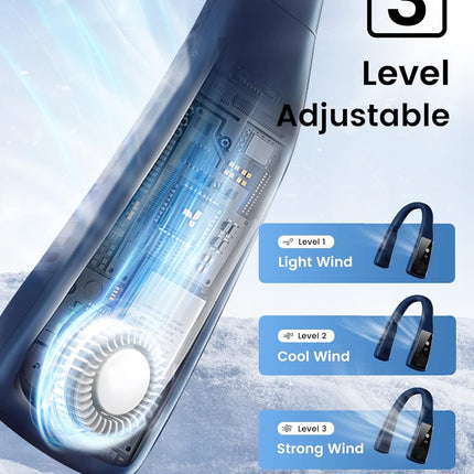 Ferrisa Portable Neck Fan Freedom Personal Neck CoolerPortable 3Speed Neck Fan, HandsFree Wearable Design, Lightweight, Cordless