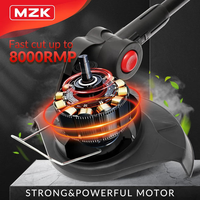 MZK String Trimmer, 20V Cordless Electric 12 Inch Weed Eater, Battery Powered Lightweight Weed Grass Trimmer/Edger, 8000 RPM 12-in 5.1lb with 2.0Ah Battery and Charger