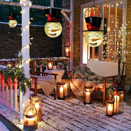 Snowman Solar Lantern, Crackle Glass Solar Lanterns Outdoor Waterproof, Hanging Christmas Lantern for Garden Patio Holiday Decor