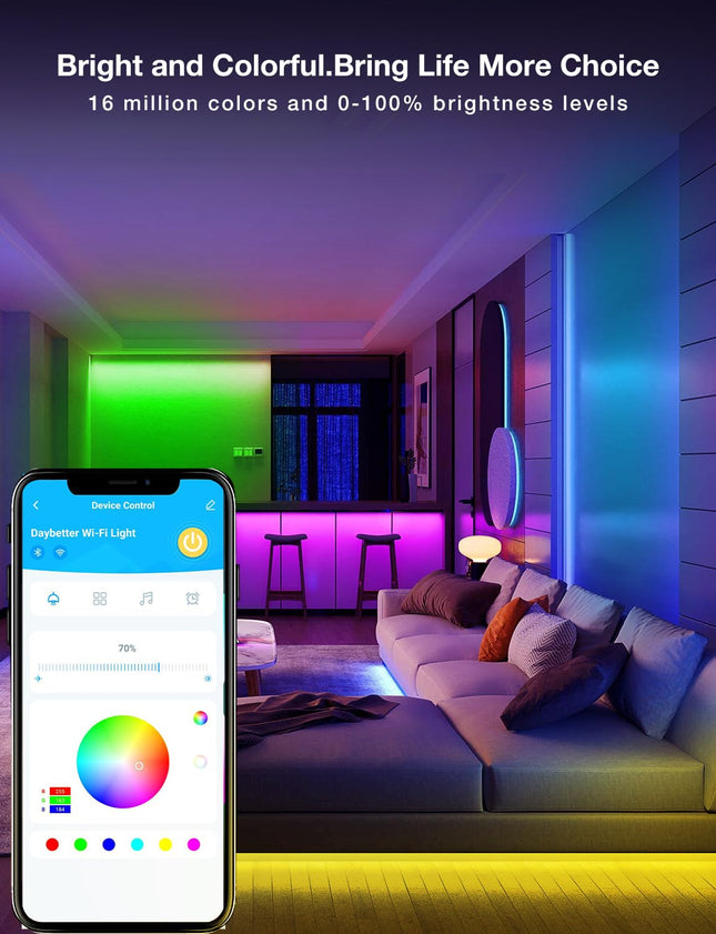 DAYBETTER Smart WiFi Led Strip Lights 200ft App Controlled Work with Alexa and Google Assistant Timer Schedule RGB Strip Color Changing Décor for Bedroom Party Kitchen 100ft2