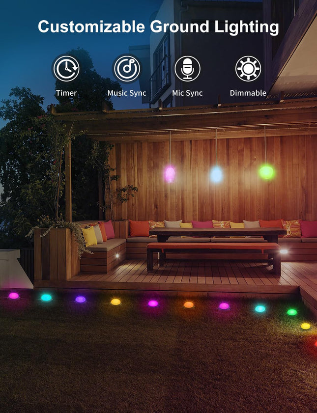 Outdoor Ground Lights 15 Pack, Smart RGBICW Pathway Lights, IP67 Waterproof Landscape Lighting, Christmas Outdoor Decoration for Garden, Yard, Patio, Lawn Decor